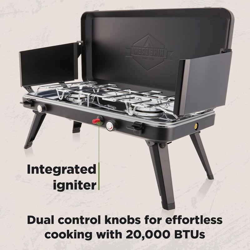 Hike Crew 2-Burner Gas Camping Stove - 20,000 BTU Propane Portable Grill with Igniter & More! - N/A