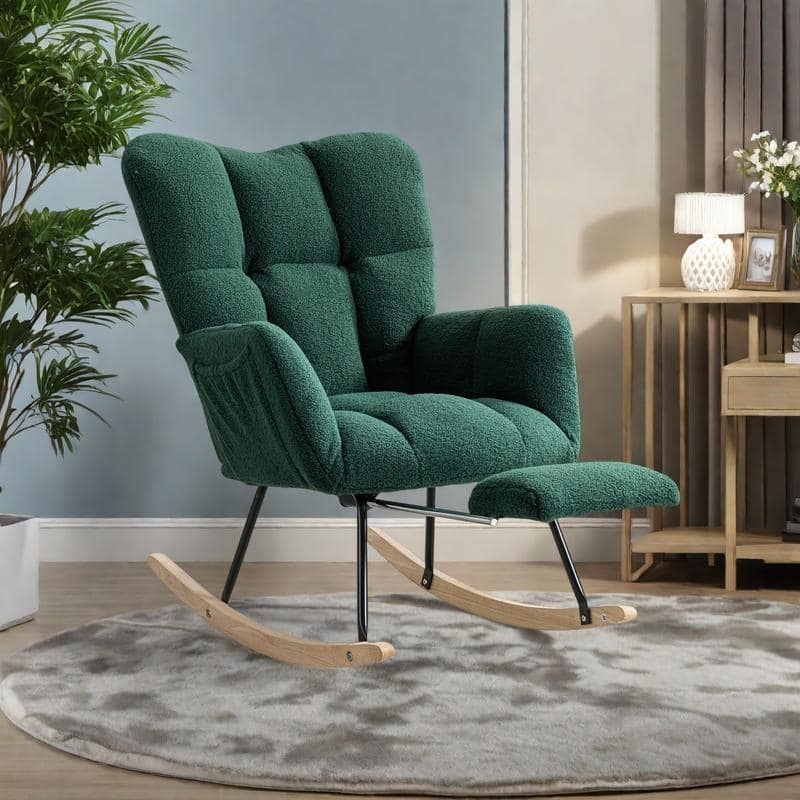 Teddy Fabric Rocking Chair with Adjustable Footrest and 300lb Capacity - Green