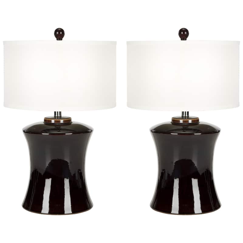 SAFAVIEH Lighting Nisa 24-inch Ceramic Dark Brown Table Lamp (Set of 2) - 15" W x 15" D x 24" H - 15Wx15Dx24H