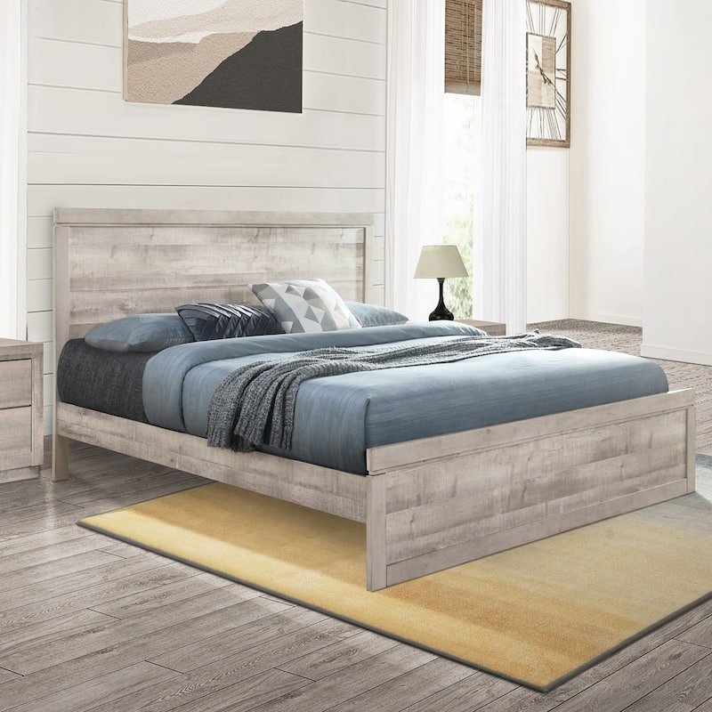 Vintage Farmhouse Style Platform Bed with 10 Wooden Slats Support for Bedroom