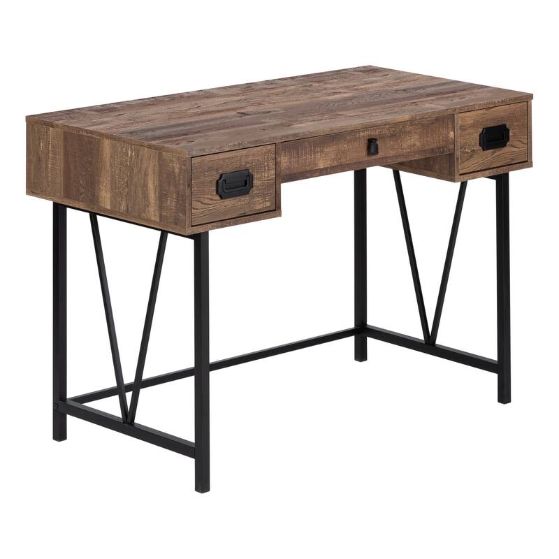 Computer Desk with Drawers - Home Office Laptop Workstation - Metal & Laminate Black/Brown - 47"D x 23.75"W