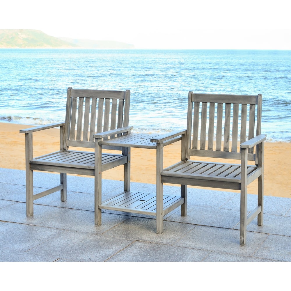 SAFAVIEH Outdoor Kya Solid Wood Twin Seat Bench - 24Wx65Dx35H