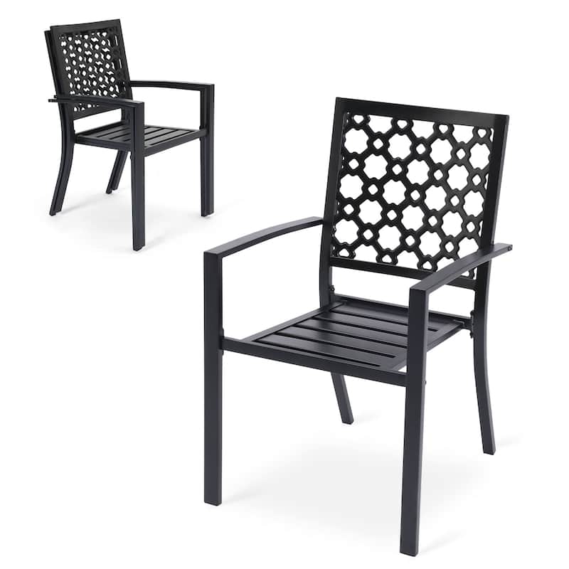 Aoodor Patio Dining Chairs Set of 2 - Black-chain style