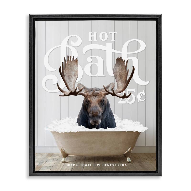 Stupell Vintage Bathroom Moose Ad Framed Floater Canvas Wall Art Design by Lettered and Lined