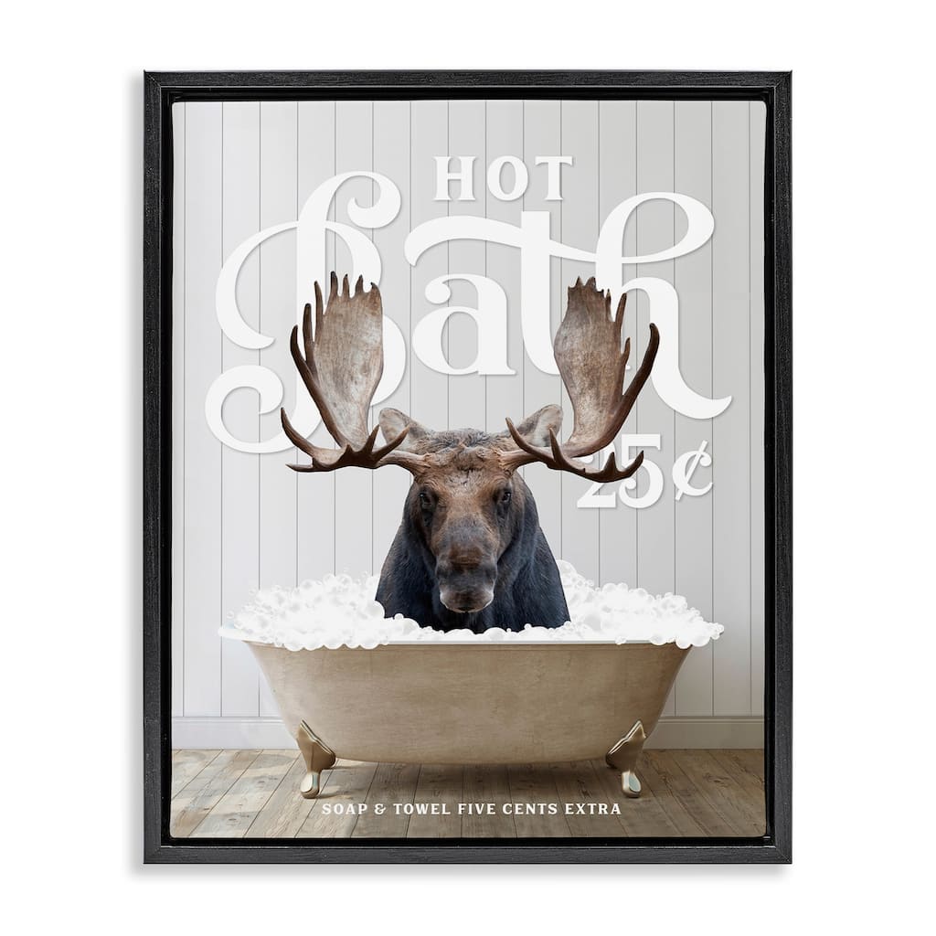 Stupell Vintage Bathroom Moose Ad Framed Floater Canvas Wall Art Design by Lettered and Lined