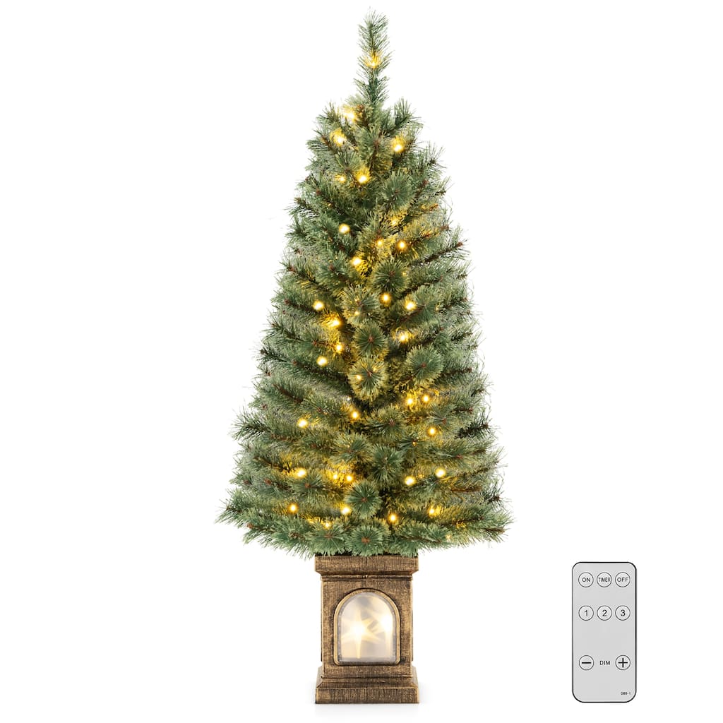 Gymax 4 FT Pre-Lit Potted Christmas Tree Artificial Entrance Tree w/