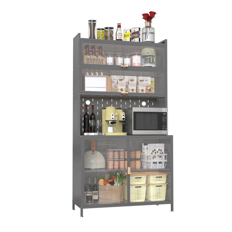 Anmytek 73'' Gray Metal Kitchen Pantry Cabinet with Shelves Enclosed Storage for Kitchen, Dining Room