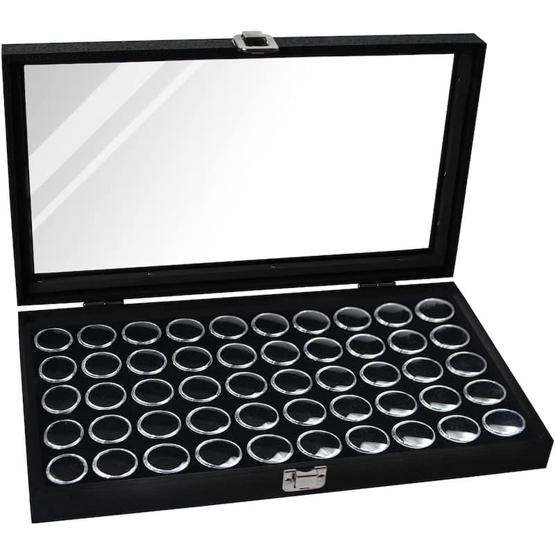 Glass Top Jewelry Display Case with Removable 50 Gem Jars - S - Black