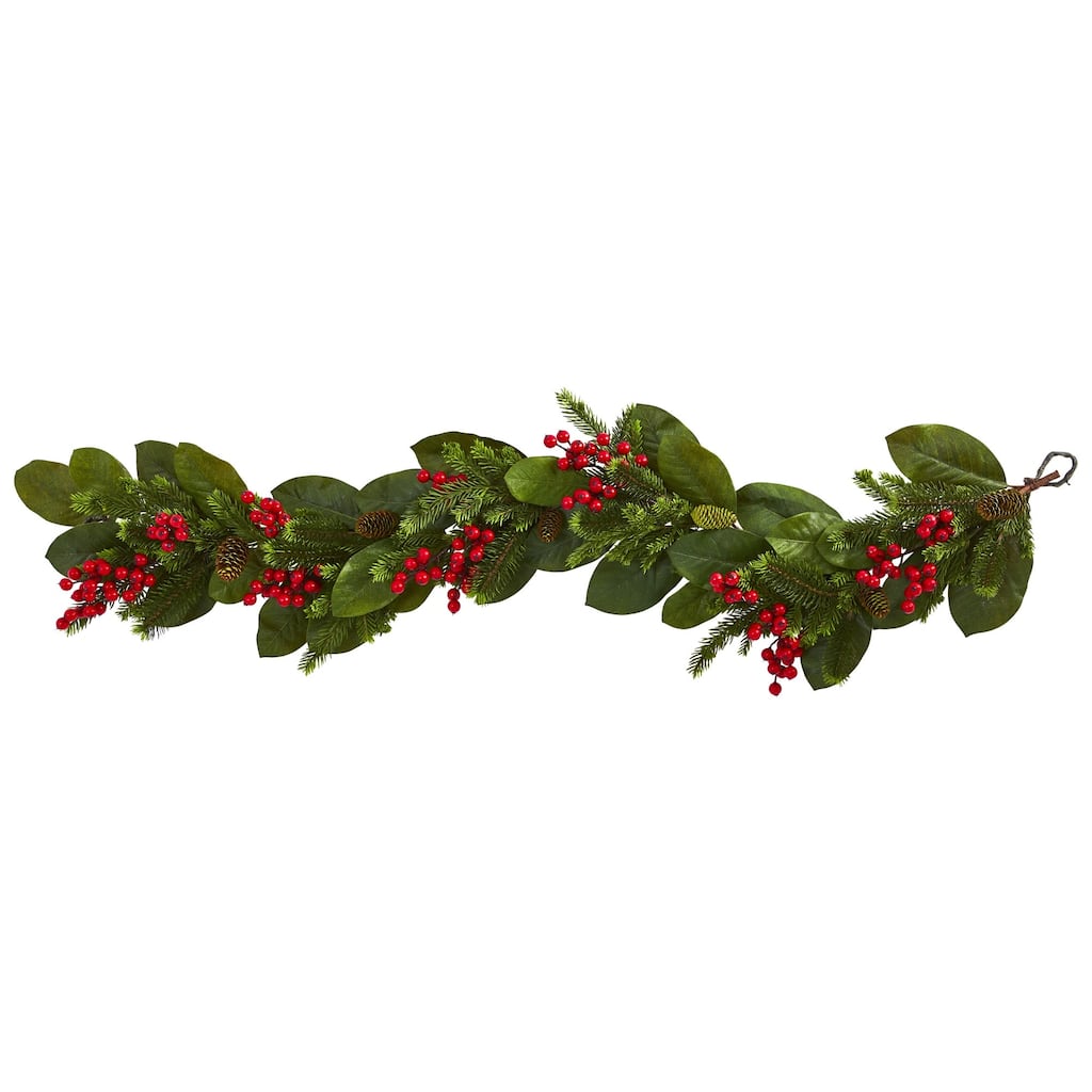 5' x 9" Magnolia Berry Pine Artificial Christmas Garland, Unlit