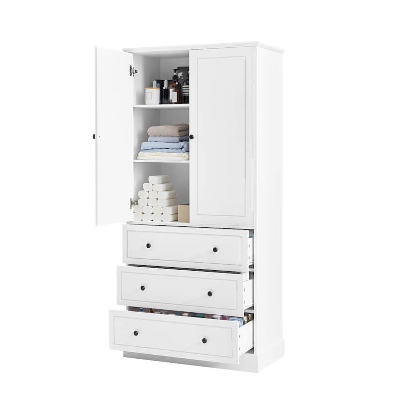 69.2" Free Standing Bathroom Storage Cabinet Tall Linen Tower White Organizer with 3 Large Drawers