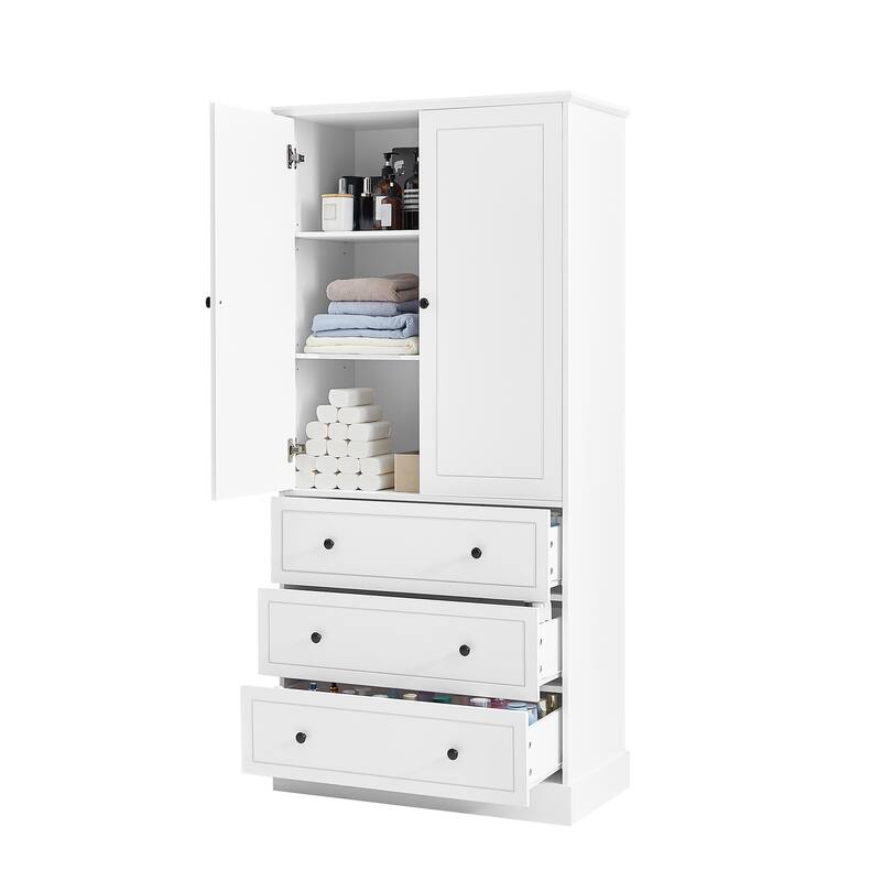 Tall Bathroom Storage Cabinet with Drawers and Adjustable Shelves, Modern Freestanding Floor Cabinet with Anti-Tip Kit