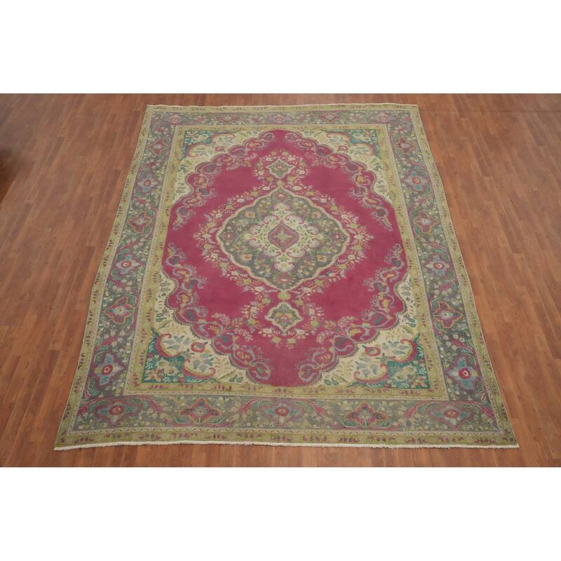 Hand Knotted Oriental 100% Wool Carpet Traditional Floral Pink Tabriz Area Rug - 12' 5'' X 9' 6''