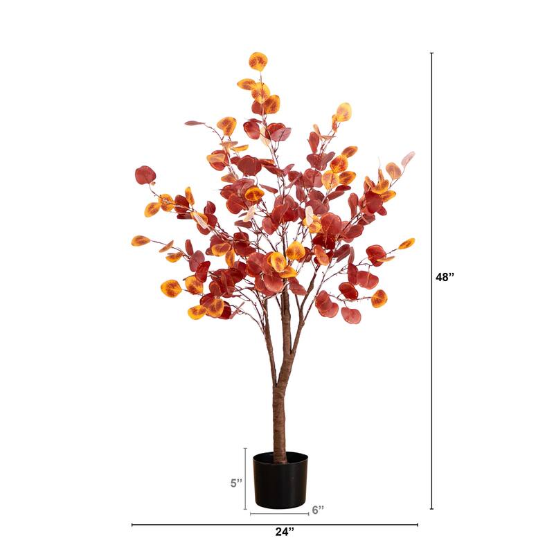 Pre-Lit Potted Artificial Eucalyptus Tree - 4’ - Warm White LED Lights