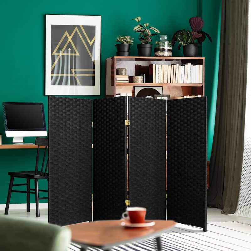 Handmade Woven Fiber Four-Panel Four-Foot Room Divider (China)