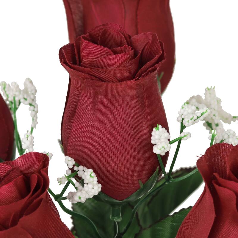 Set of 12 Burgundy Artificial Rose Bud Flower Stem Bush Bouquet 14in - 14" L x 6" W x 6" DP