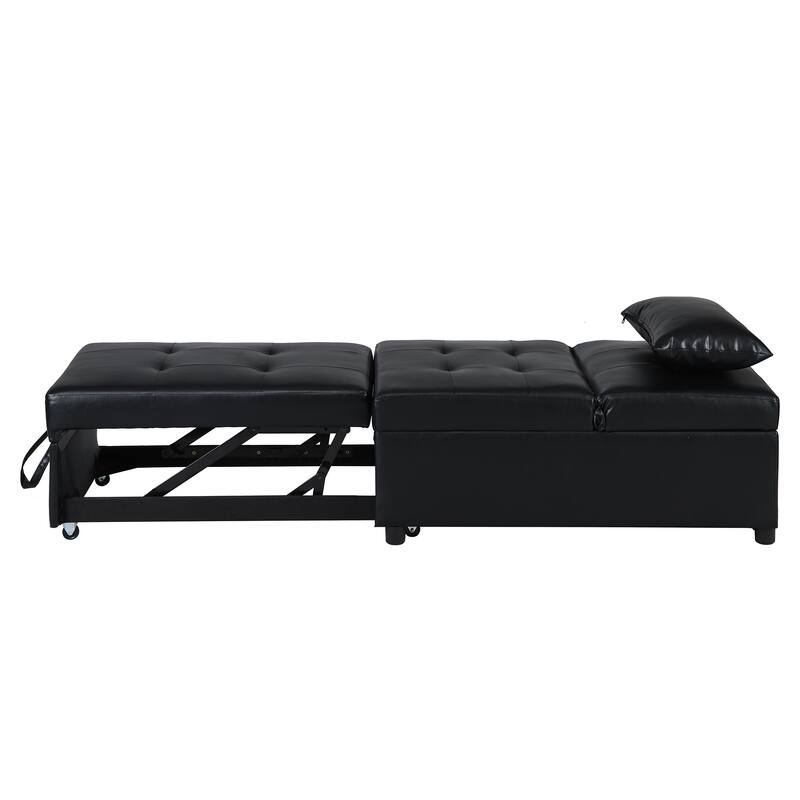 Black 39.8" Folding Ottoman Sofa Bed with Adjustable Back, Pillows for Living Room