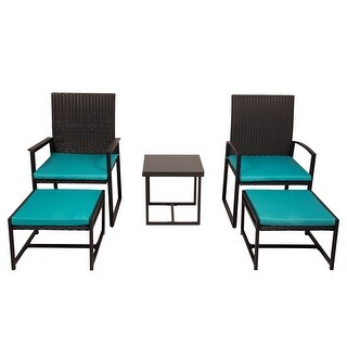 Kinborkinbor 5 Piece Patio Bistro Set Outdoor Furniture Conversation Set Wicker Porch Chairs And Ottomans W Cushions Table Navy Blue1 Dailymail