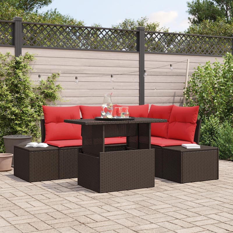 vidaXL 5 Piece Garden Sofa Set with Cushions - 82.3×60.6×27.2 - Brown