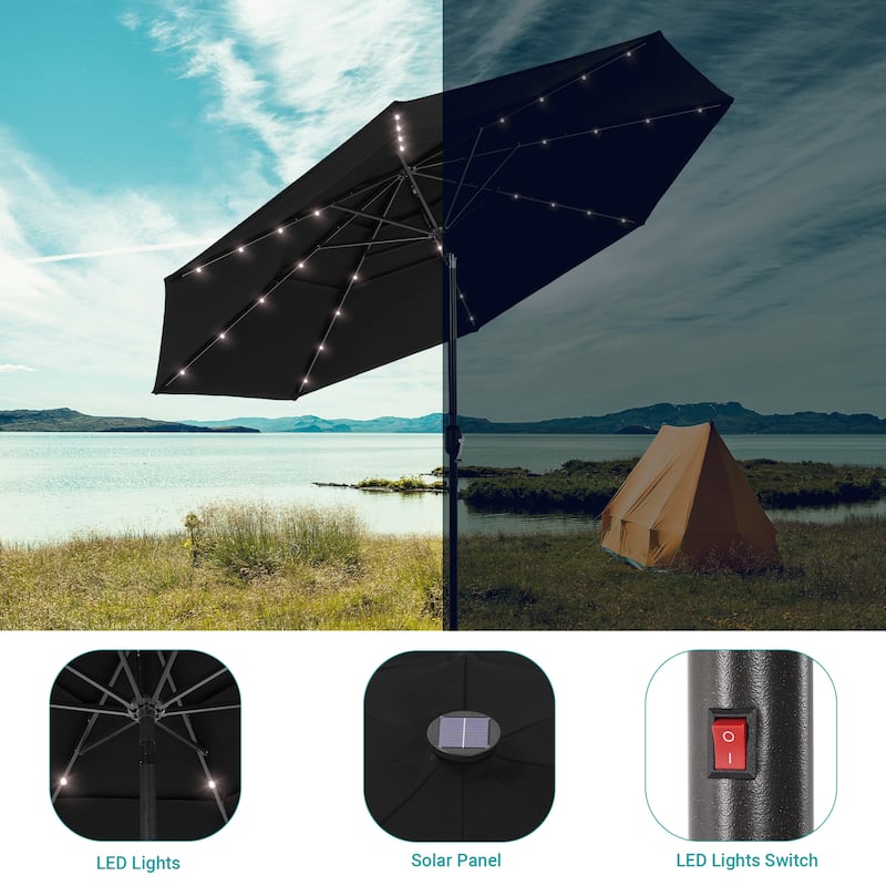 BONOSUKI 3 Tiers Patio Market Umbrella w/Solar Lights and Tilt button