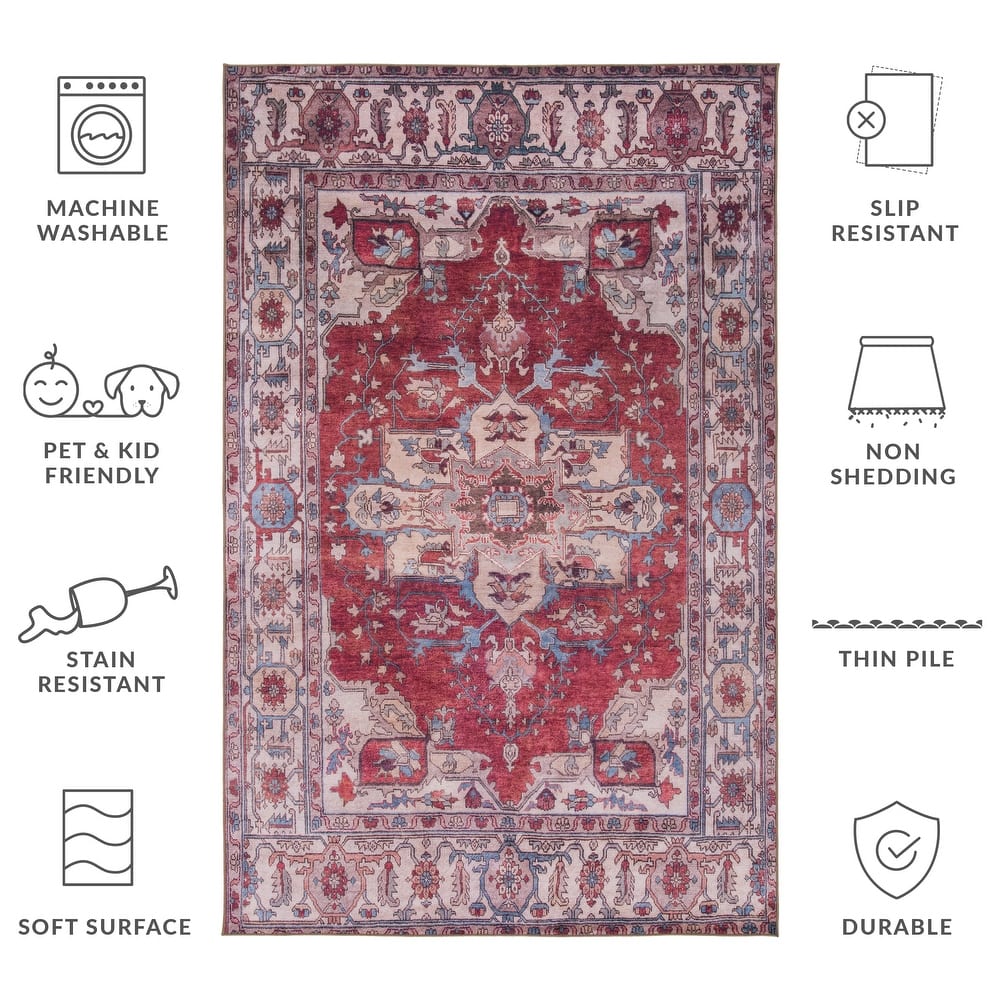 SAFAVIEH Tucson Machine Washable Slip Resistant Salome Oriental Medallion