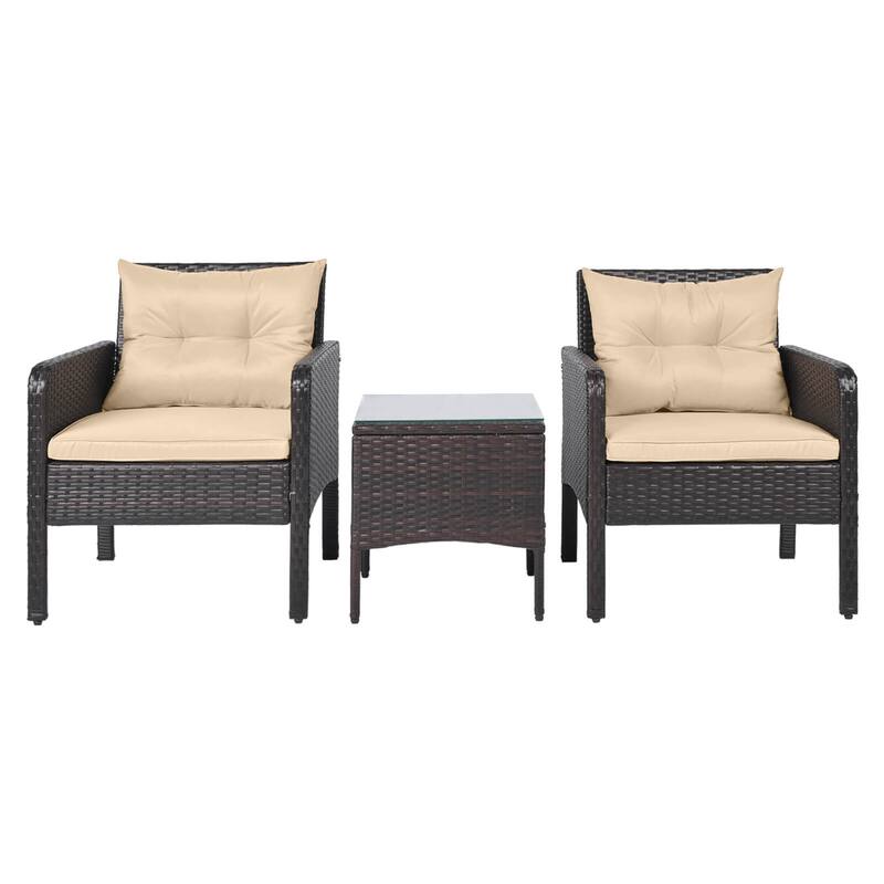 Costway 3 PCS Patio PE Wicker Furniture Set with Cushions and Tempered - See Details