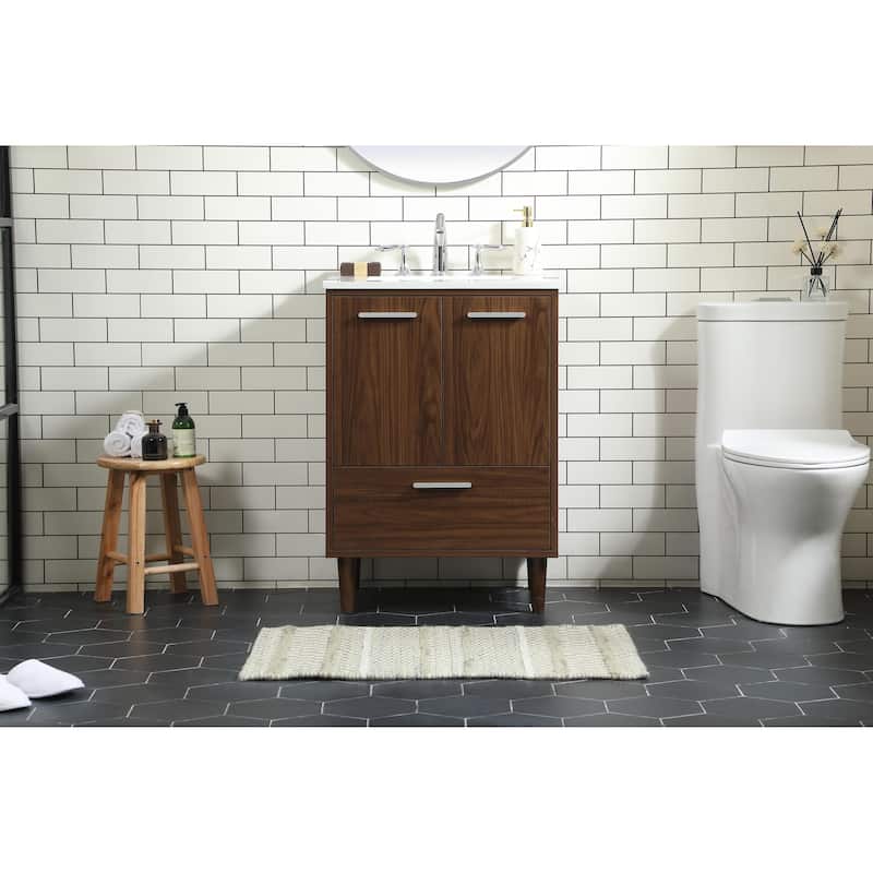 Space 24 - 30 Inch Single Bathroom Vanity - Walnut - 24 Inches