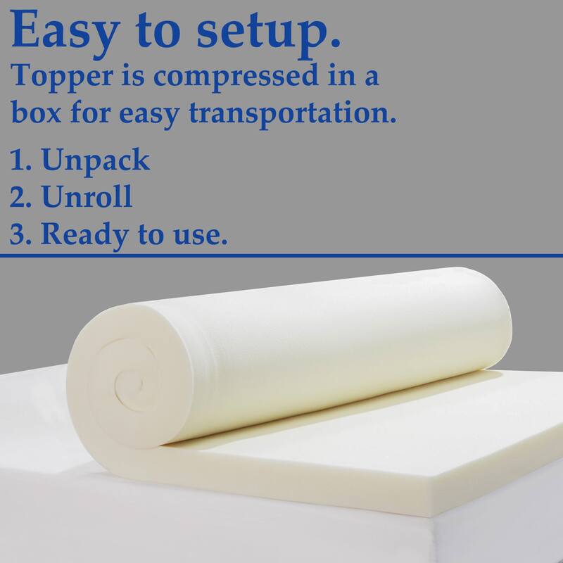 Onetan, 1" & 2" High Density Medium Firm Foam Mattress Topper, Certi PUR-US Certified for Superior Comfort and Support, White