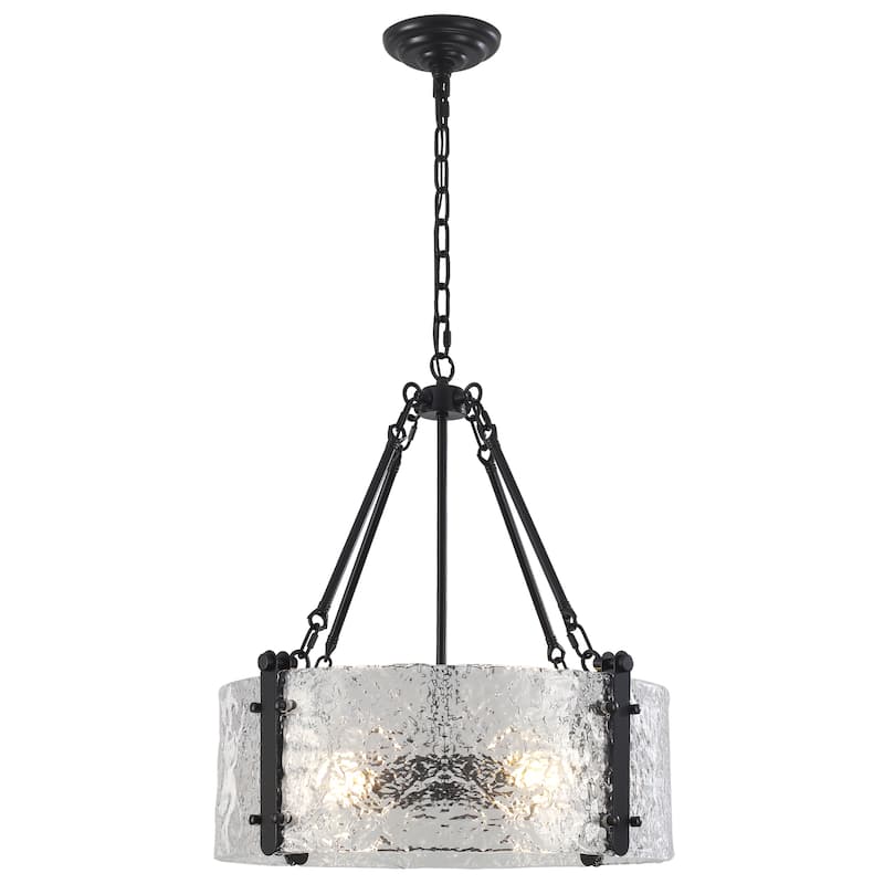 4-Light Classic Hanging Linear Chandelier Lighting Fixture with Glass Cover for Dining Room Kitchen Island - Black