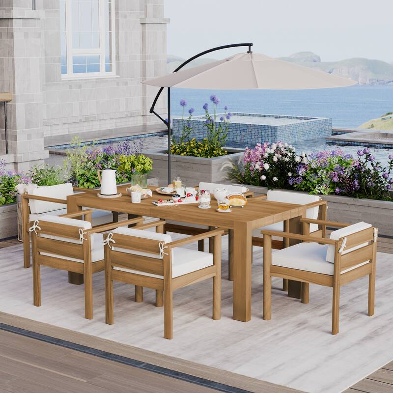 7-Piece Patio Dining Table Set for 6 with Rectangle Table & Chairs with Removable Cushions