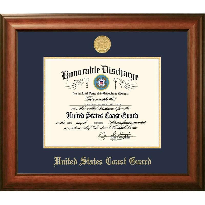 Patriot Frames Coast Guard 8.5x11 Discharge Walnut Frame Gold Medallion