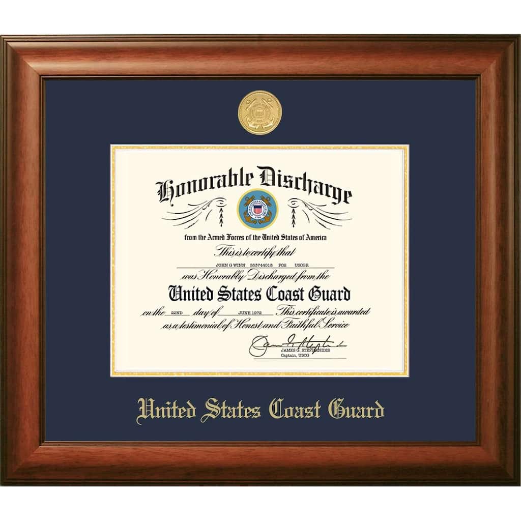 Patriot Frames Coast Guard 8.5x11 Discharge Walnut Frame Gold Medallion