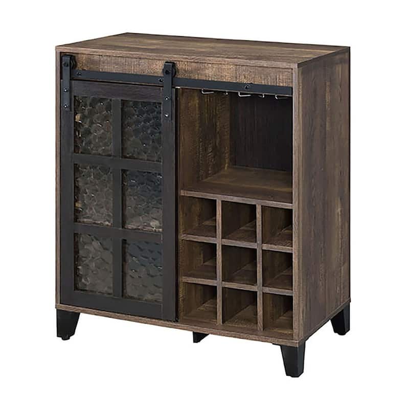 Everidge Rustic Oak and Black Wine Cabinet with Door