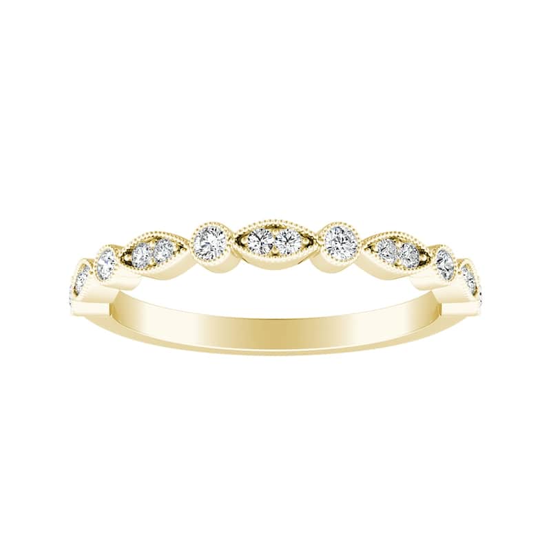Auriya Stackable Vintage Milgrain 1/6ctw Diamond Wedding Band 14k Gold - Yellow - 4