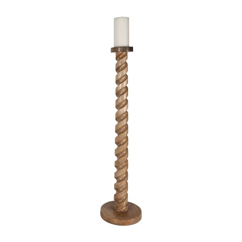 Wood Spiral Floor Pillar Candle Holder - Brown, 36 in.