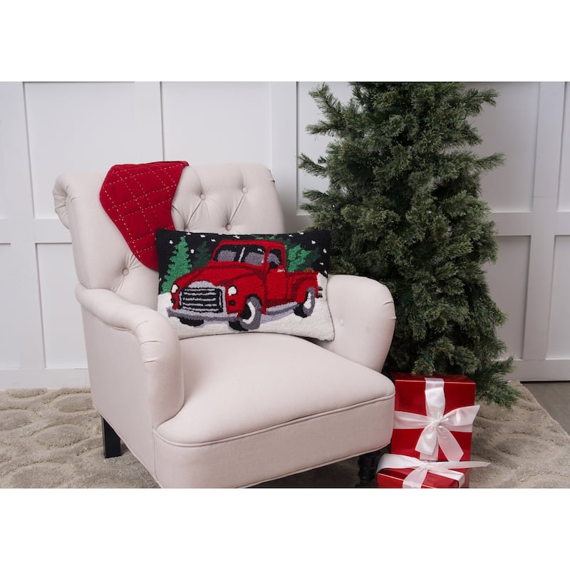 Snowy Truck Hooked Throw Pillow