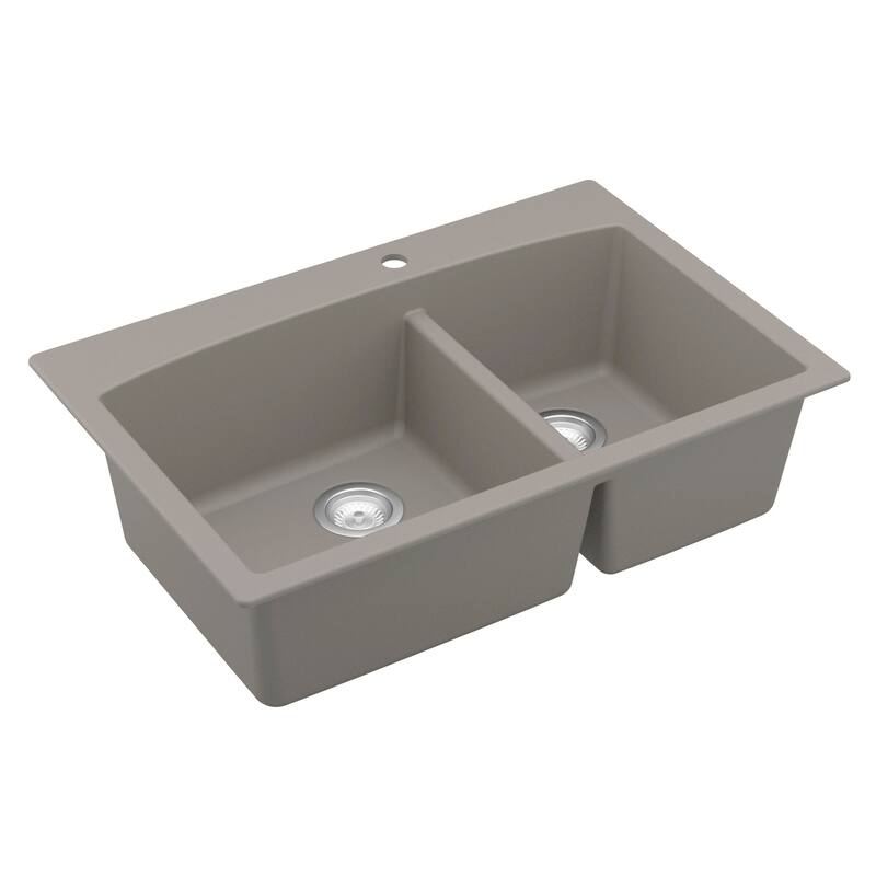 Karran Drop-In Quartz 33 in. 1-Hole 60/40 Double Bowl Kitchen Sink Kit