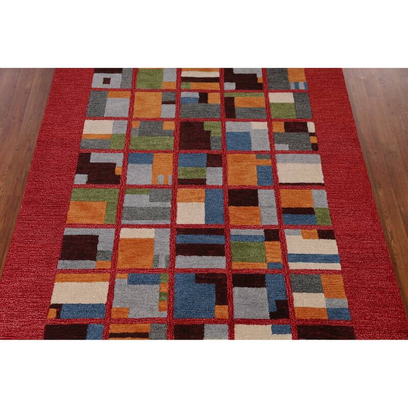 Geometric Modern Indian Area Rug Hand-Tufted Wool Carpet - 5'3" x 7'7"