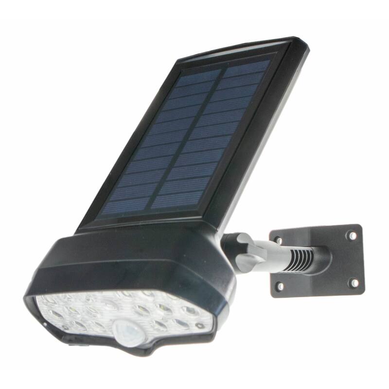 Solar Powered Motion Security Sensing Floodlight - Always On - IP66 - 360°Rotatable 1400LM Warm Bright White 17 LED Floodlight - Small - Black