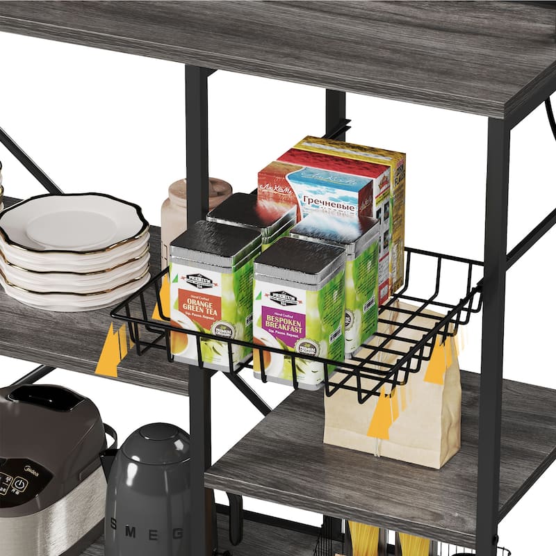 6-Tier Bakers Rack with Power Outlets Coffee Bar Station with Wine Glass Holder and Microwave Oven Stand