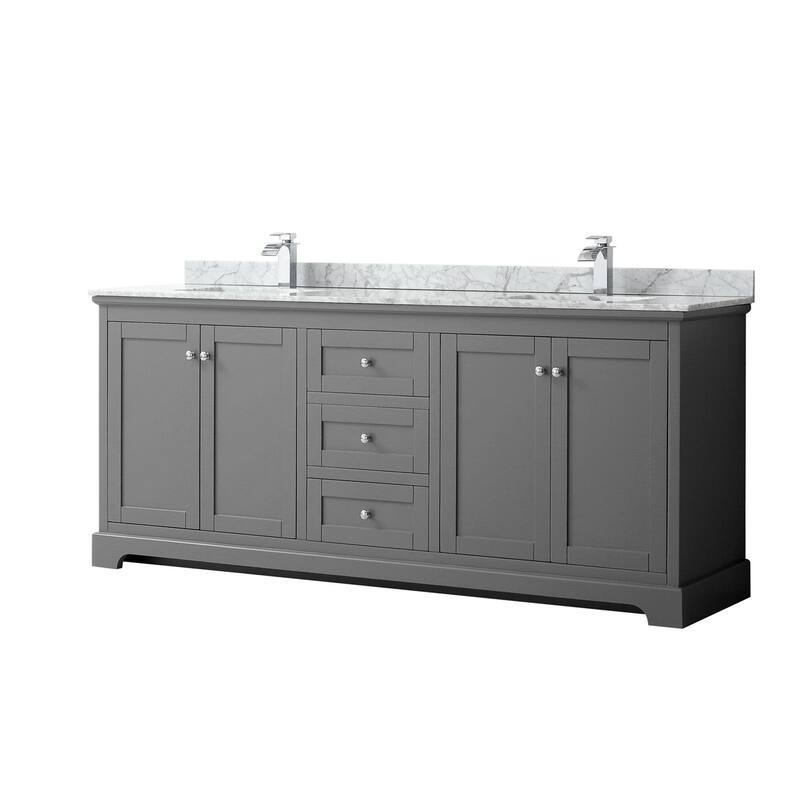 Wyndham Collection Avery 80" Free Standing Double Basin Vanity Set - Dark Gray / White Carrara Marble Top / Polished - Steel Finish