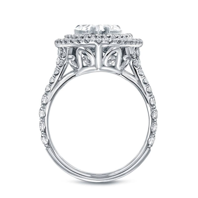 Auriya 18k White Gold 4ctw Pear Shape Diamond Halo Engagement Ring Certified