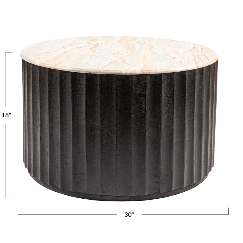 Luca Mango Wood Fluted Coffee Table with Marble Top