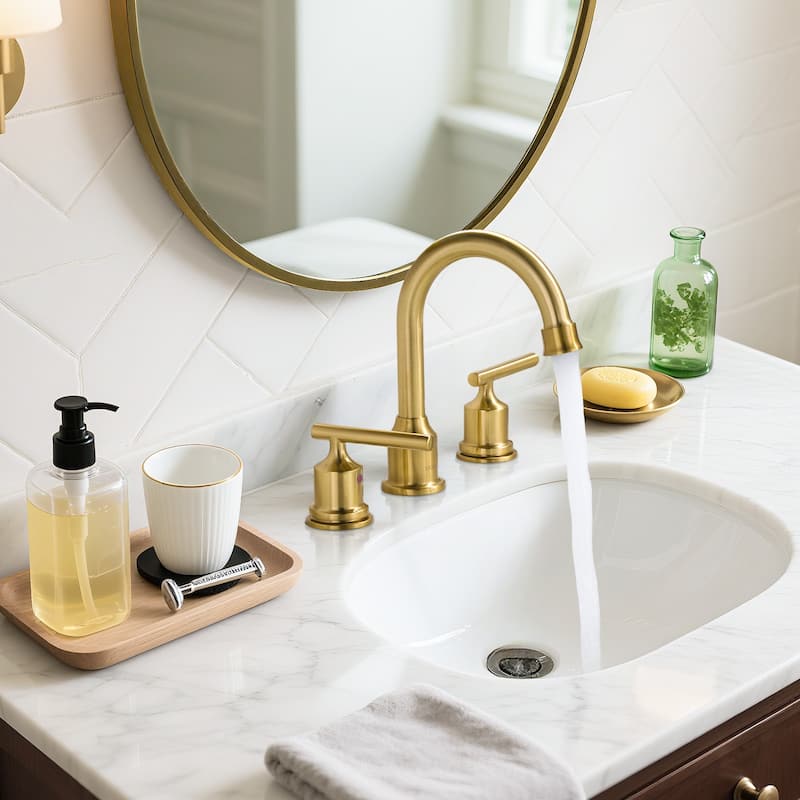 WOWOW 8 in. Widespread Double-Handle Bathroom Faucet with Drain Kit
