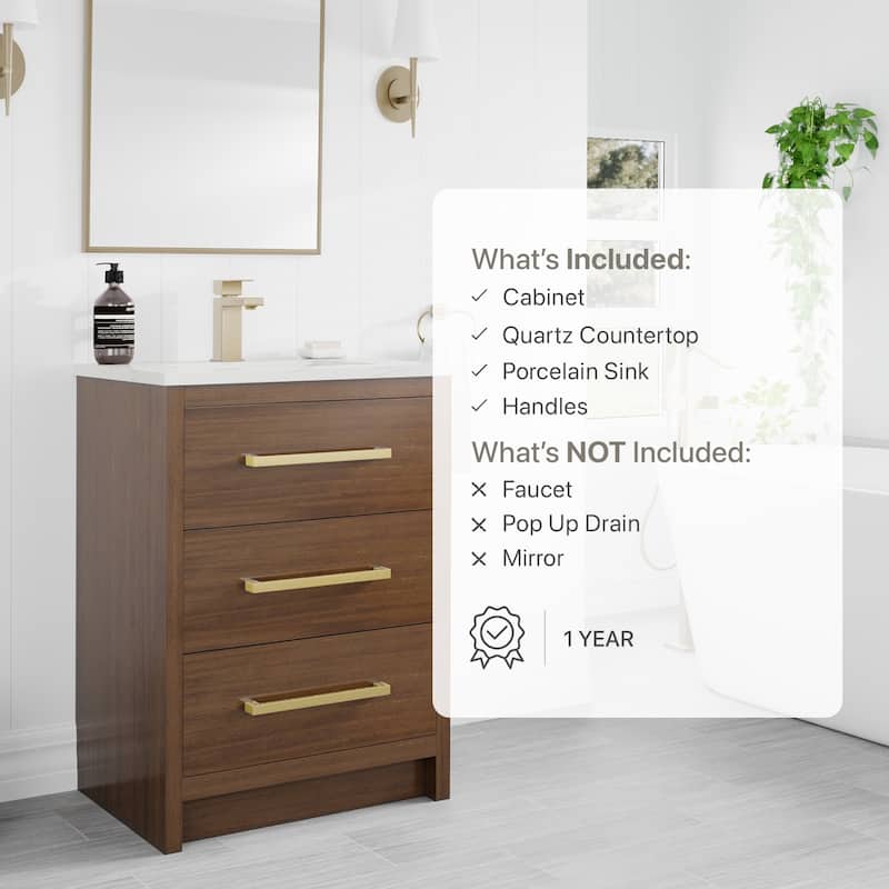 Eviva Curio Bath Vanity with WH Carrara Quartz Top and Undermount Sink