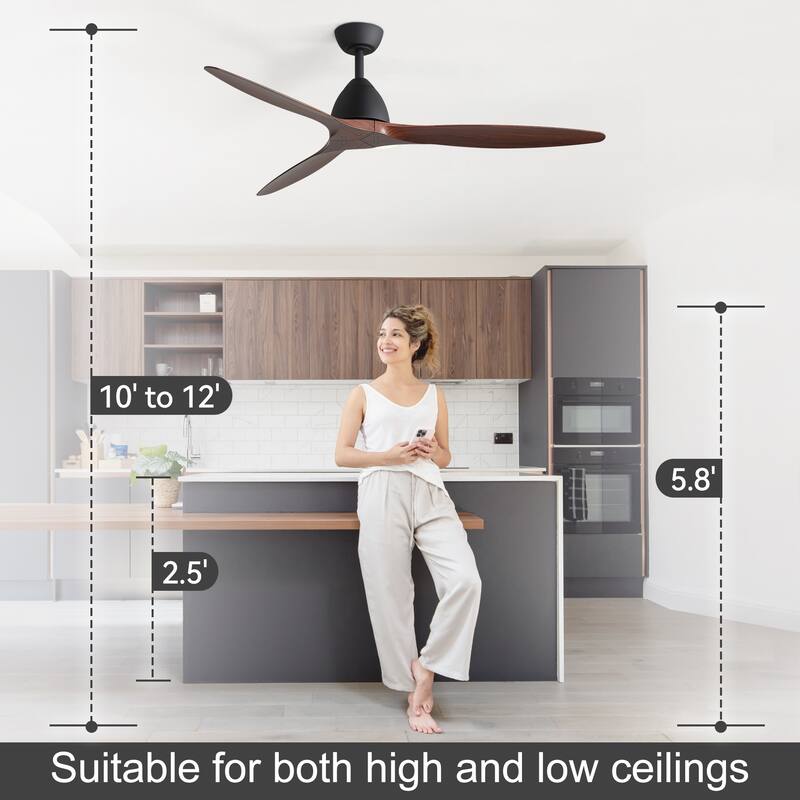 56" Wood Grain ABS 3-Blade Ceiling Fan No Light with Remote