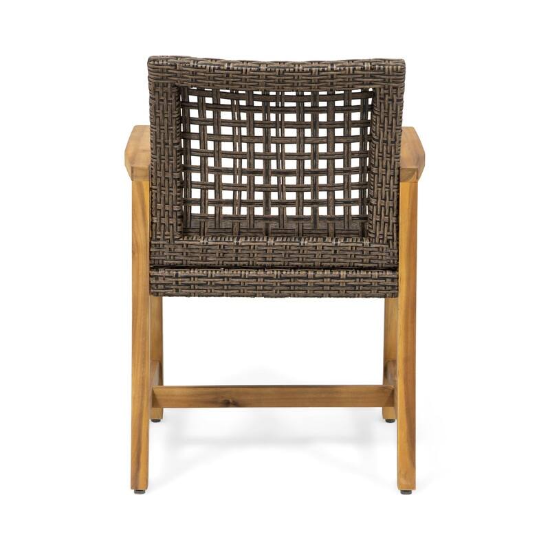 2-Piece Acacia Wood Outdoor Dining Set - Brown Wicker Patio Chairs
