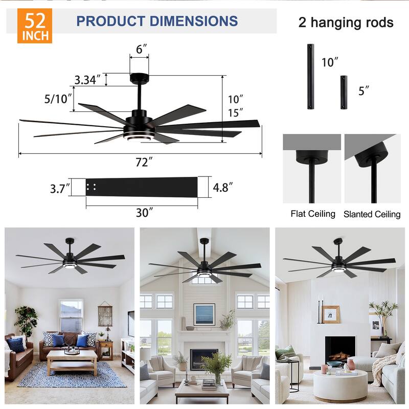 Large Size 8 pcs Blades Ceiling Fan With Dimmable LED