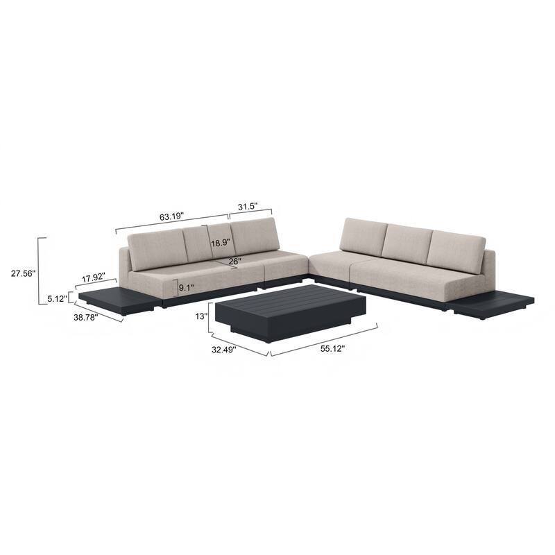 Oslo Aluminum Outdoor Upholstered Lounge Set - 7-Pieces