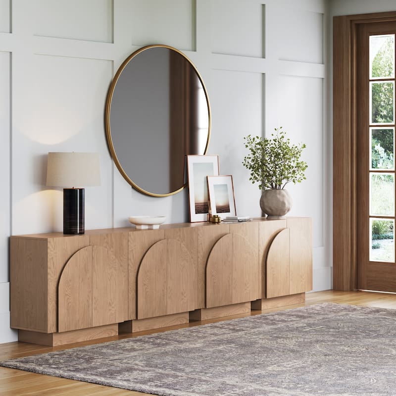Iris Wooden Accent Cabinet, Sideboard Credenza or TV Stand with Arched Cabinet Doors and Adjustable Shelves