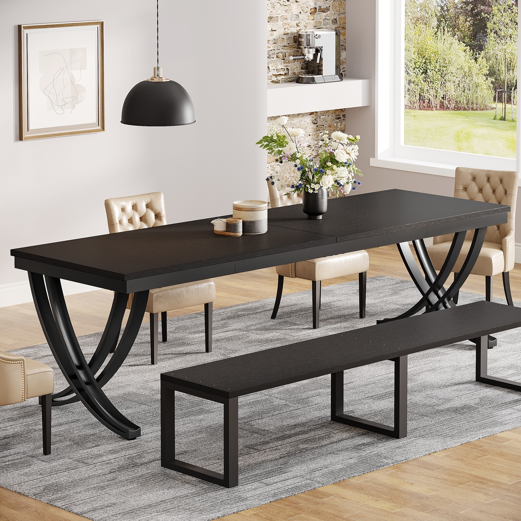 Rectangular Dining Table for 6-8 People, 78 inch Large Wood Kitchen Tables Farmhouse